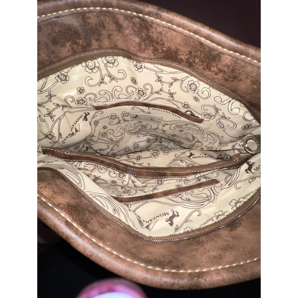Montana West Concealed Carry Tote Bag Western Laser Cut Rhinestone Brown New - Picture 2 of 9